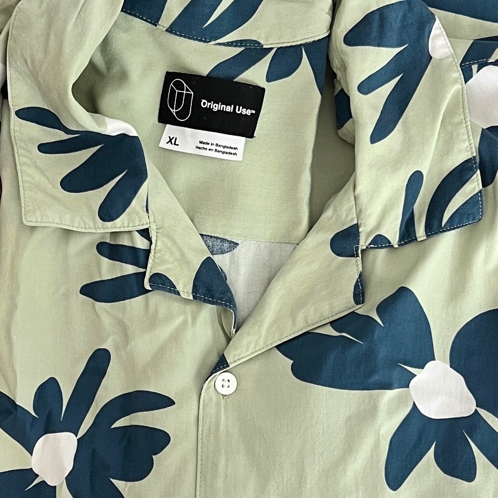 Original Use Sage Green Button Down XL Men Floral Short Sleeve Summer Beach